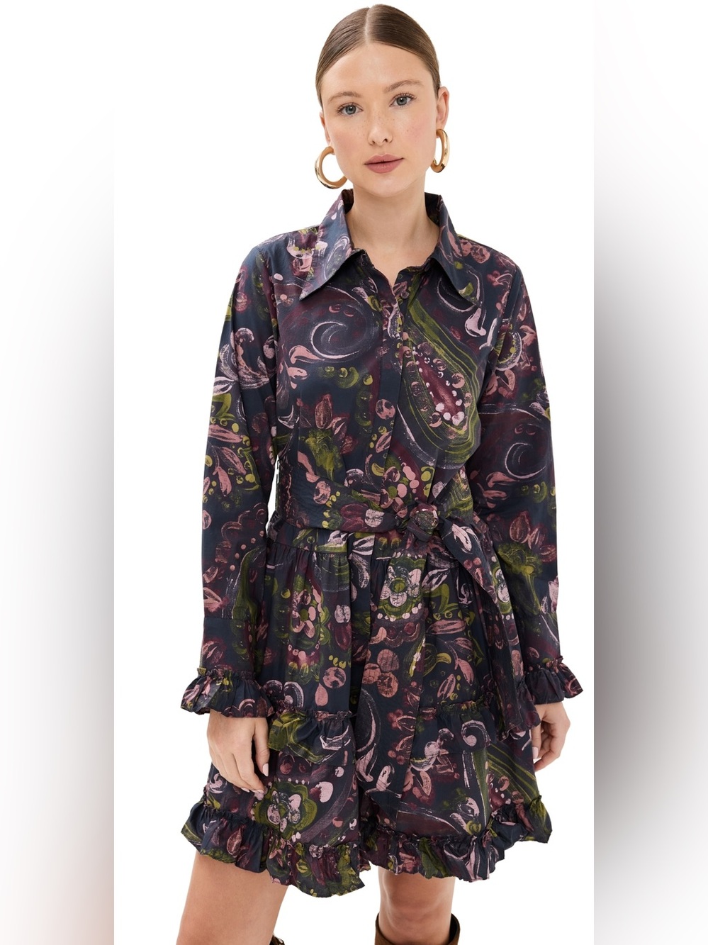 FIGUE Cami Dress in Painterly Paisley Berry Blue, Size Small